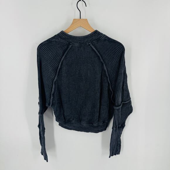 FP One Dark Gray Waffle Knit Pullover Top Free People Women's Size XS Burnout - Picture 2 of 6